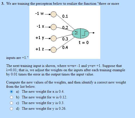 Solved 3. We are training the perceptron below to realize | Chegg.com
