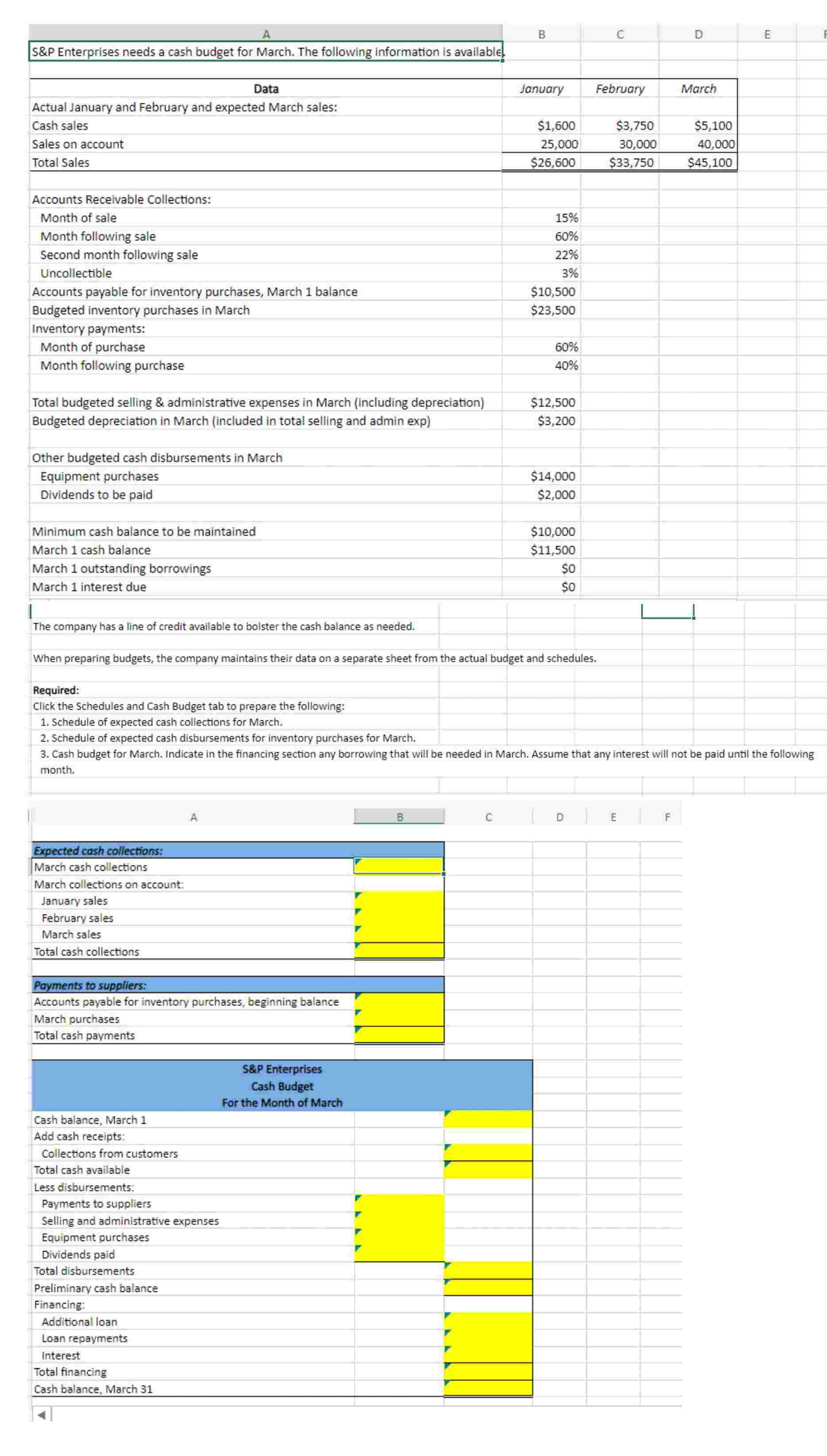 Solved Excel Formulas needed | Chegg.com