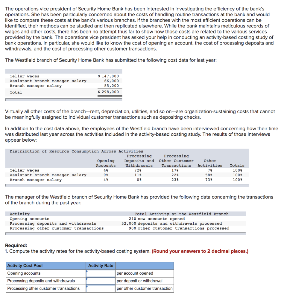 Solved The operations vice president of Security Home Bank