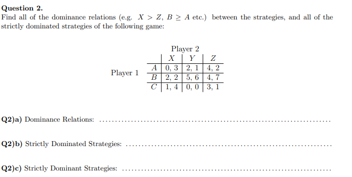 Solved Question 2. Find all of the dominance relations (e.g. | Chegg.com