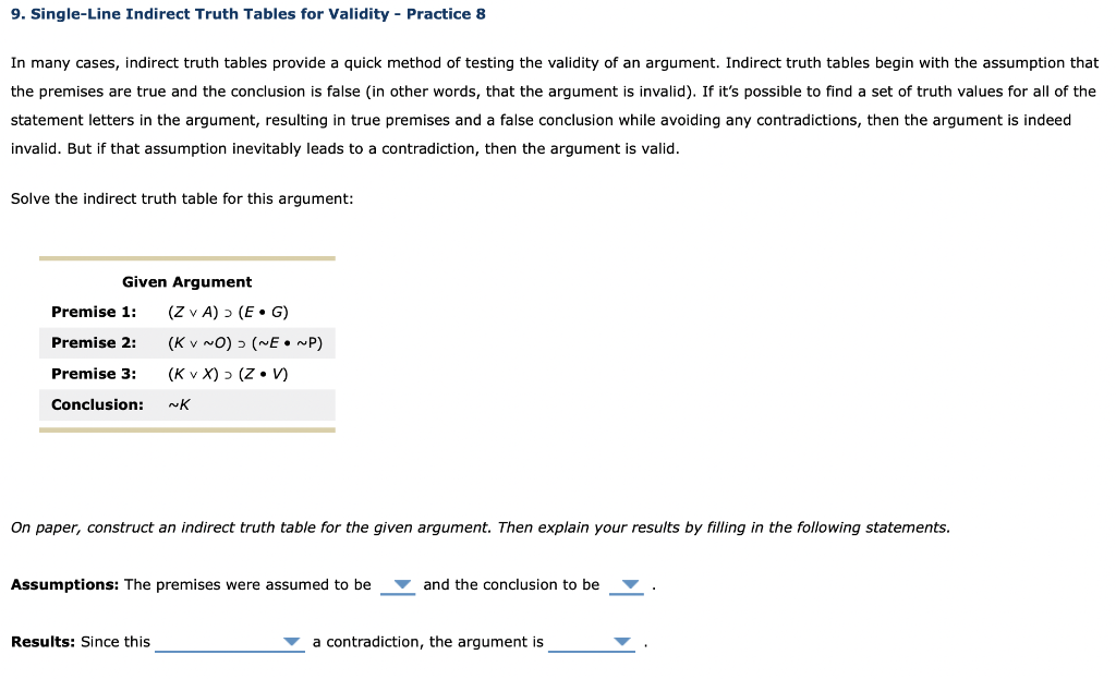 9. Single-Line Indirect Truth Tables For Validity - | Chegg.com