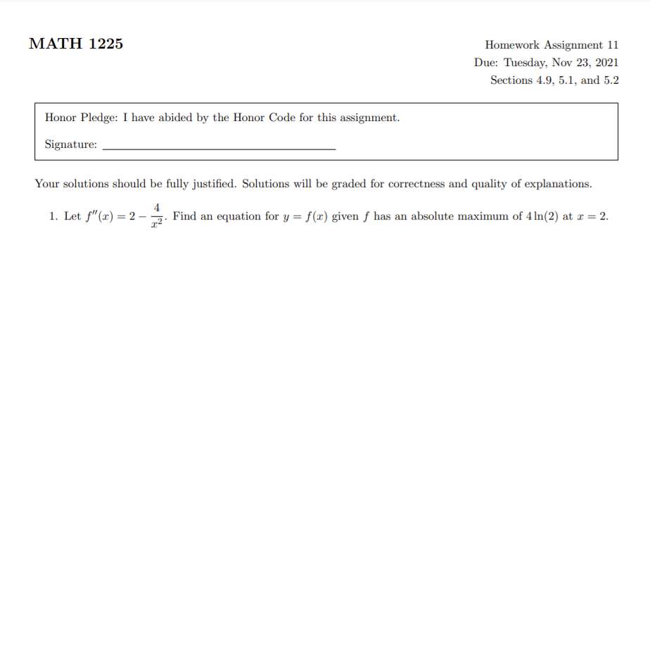 Solved MATH 1225 Homework Assignment 11 Due: Tuesday, Nov | Chegg.com