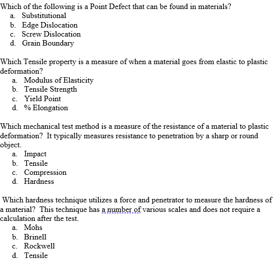 Solved Which of the following is a Point Defect that can be | Chegg.com