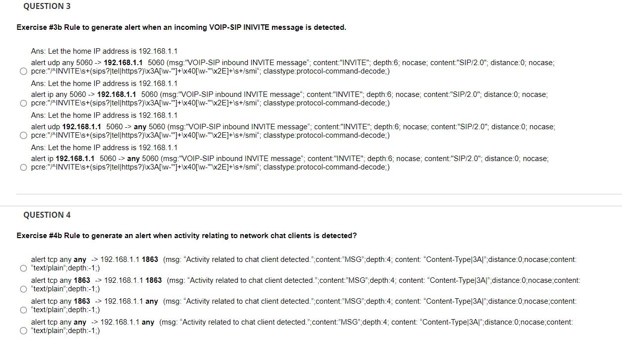 Solved Exercise \#3b Rule to generate alert when an incoming | Chegg.com