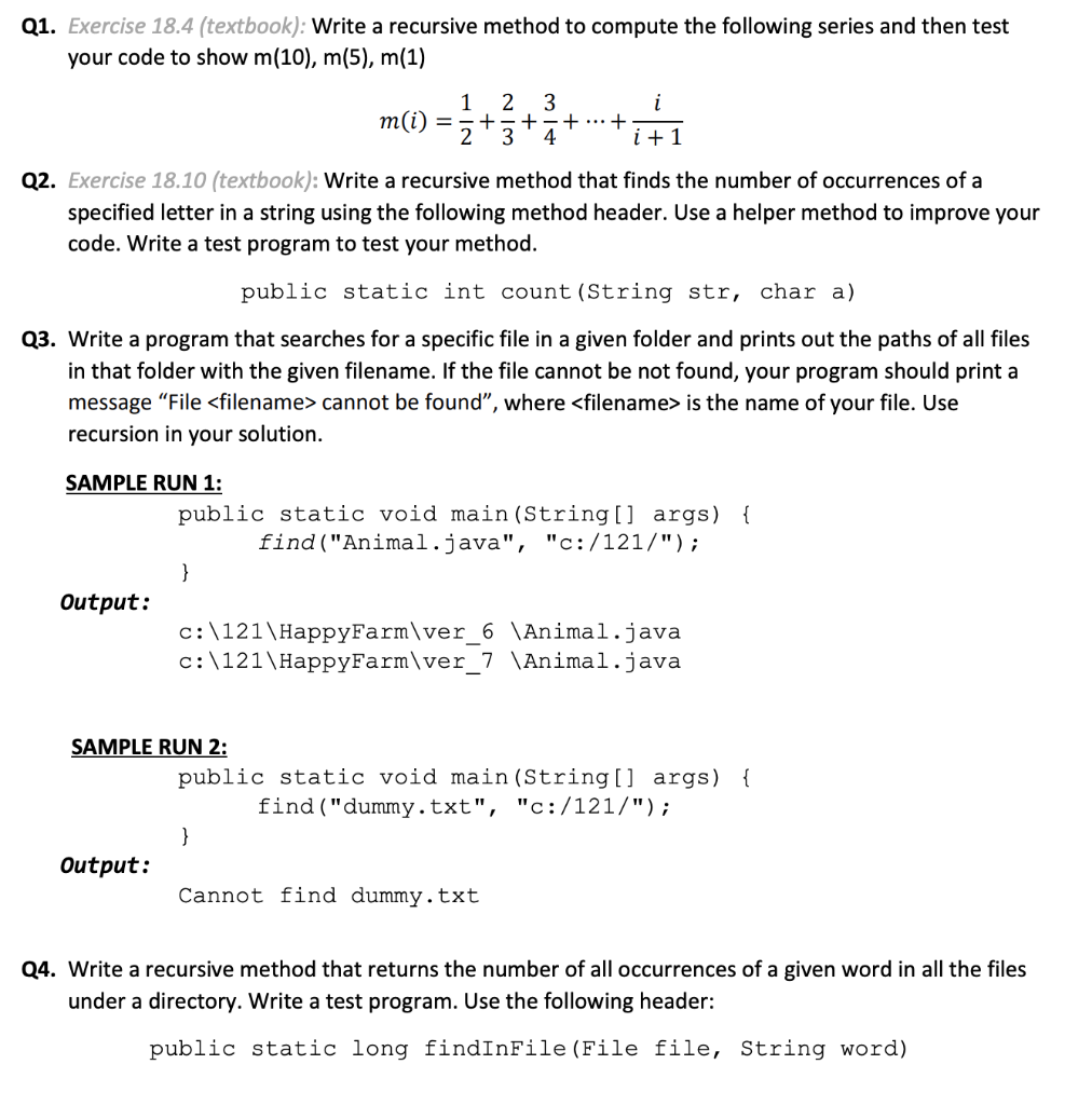 Solved Q1. Exercise 18.4 (textbook): Write A Recursive | Chegg.com