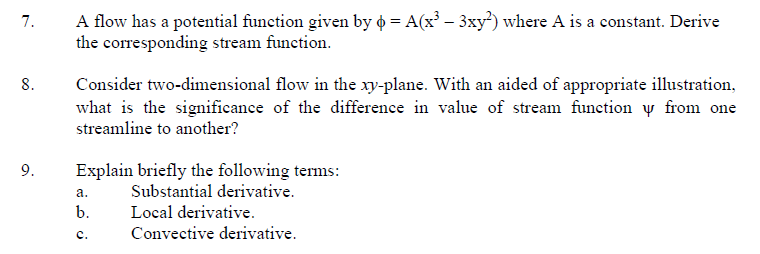 Solved 7. A flow has a potential function given by 0 = A(x? | Chegg.com