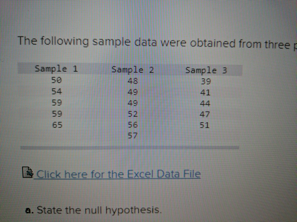 Solved The following sample data were obtained from three | Chegg.com