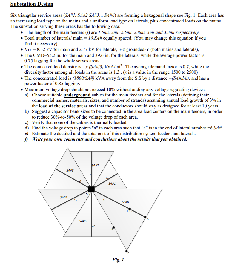 Solved Substation Design Six triangular service areas (SA#1, | Chegg.com