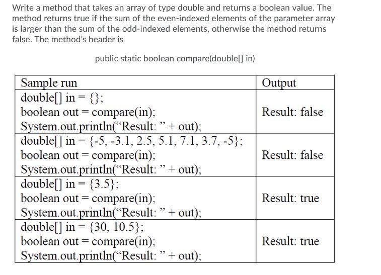 Solved Write a method that takes an array of type double and | Chegg.com