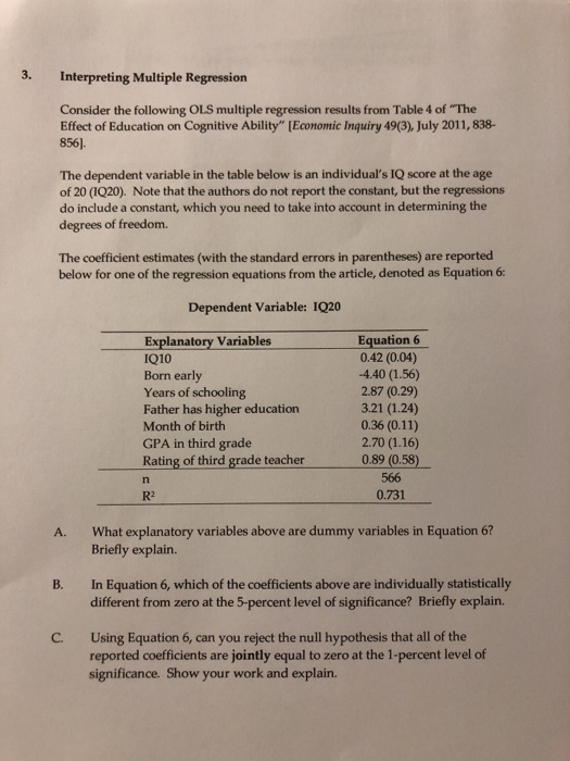 Solved 3. Interpreting Multiple Regression Consider the | Chegg.com