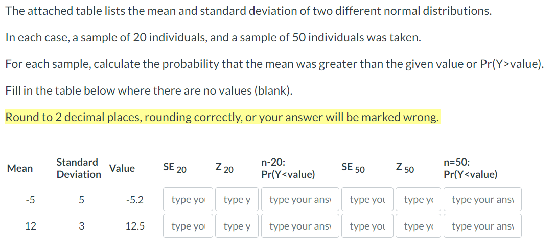 Solved The attached table lists the mean and standard | Chegg.com