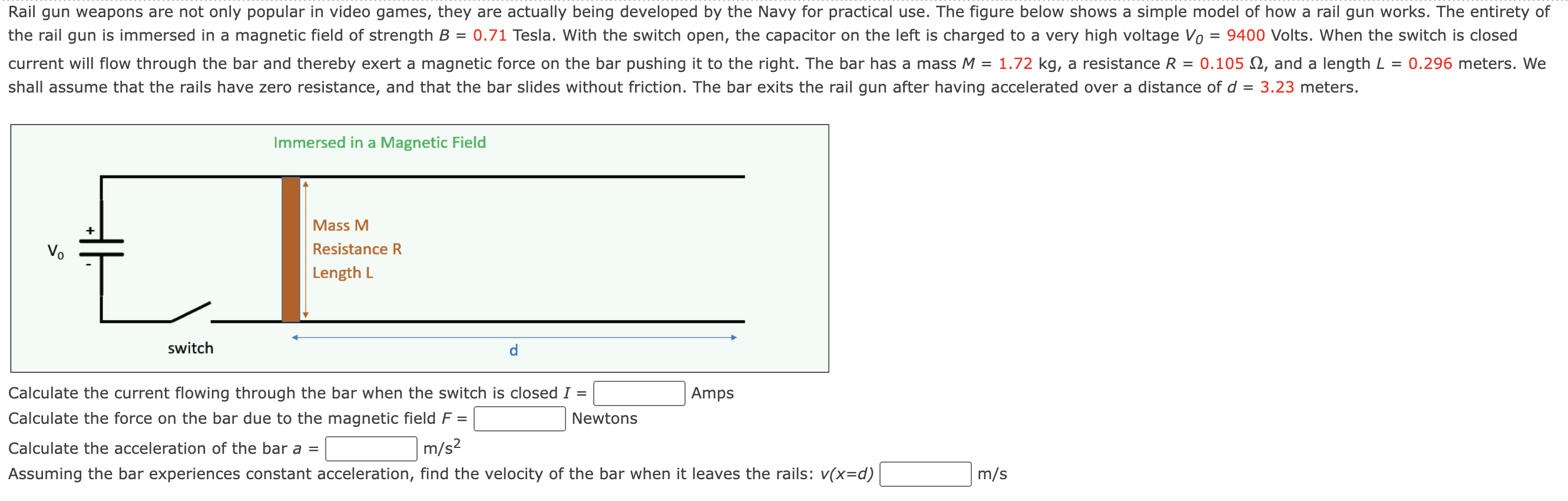Solved Calculate the current flowing through the bar when | Chegg.com