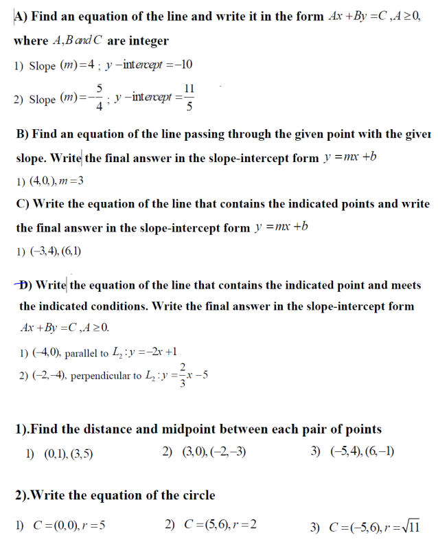 Solved A) Find an equation of the line and write it in the | Chegg.com