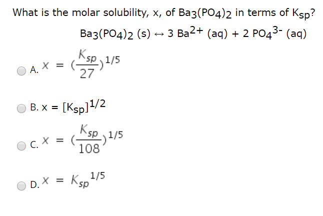 Solved What Is The Molar Solubility X Of Ba3po42 In 6002