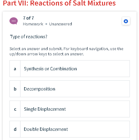 Solved Part VII: Reactions of Salt Mixtures 7 of 7 Homework | Chegg.com