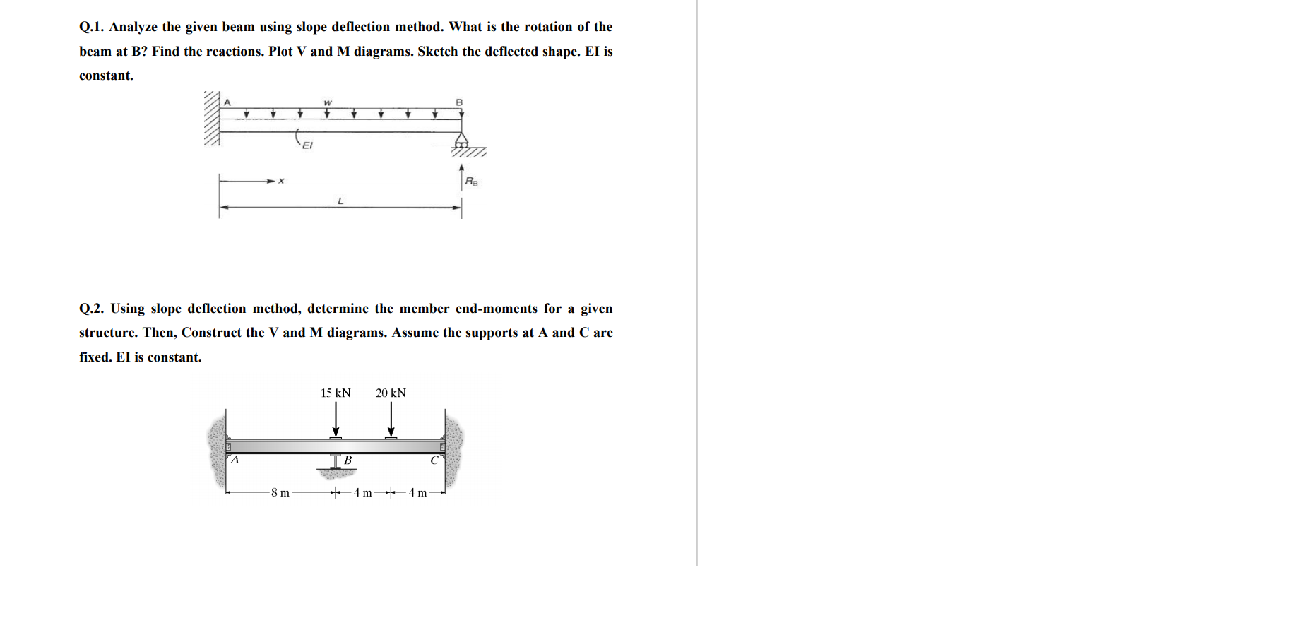 Solved Q.1. Analyze the given beam using slope deflection | Chegg.com
