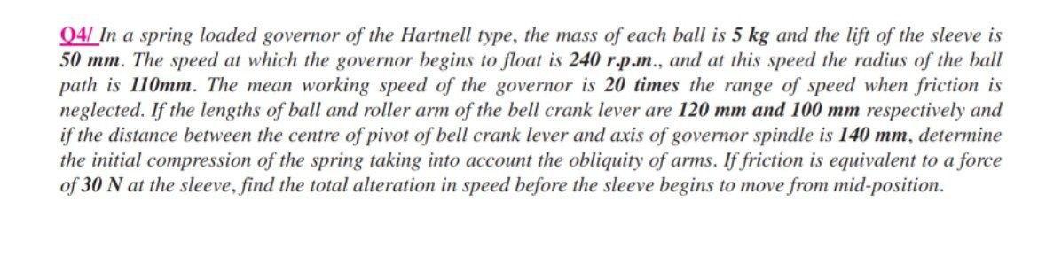 Solved 04/ In a spring loaded governor of the Hartnell type, | Chegg.com