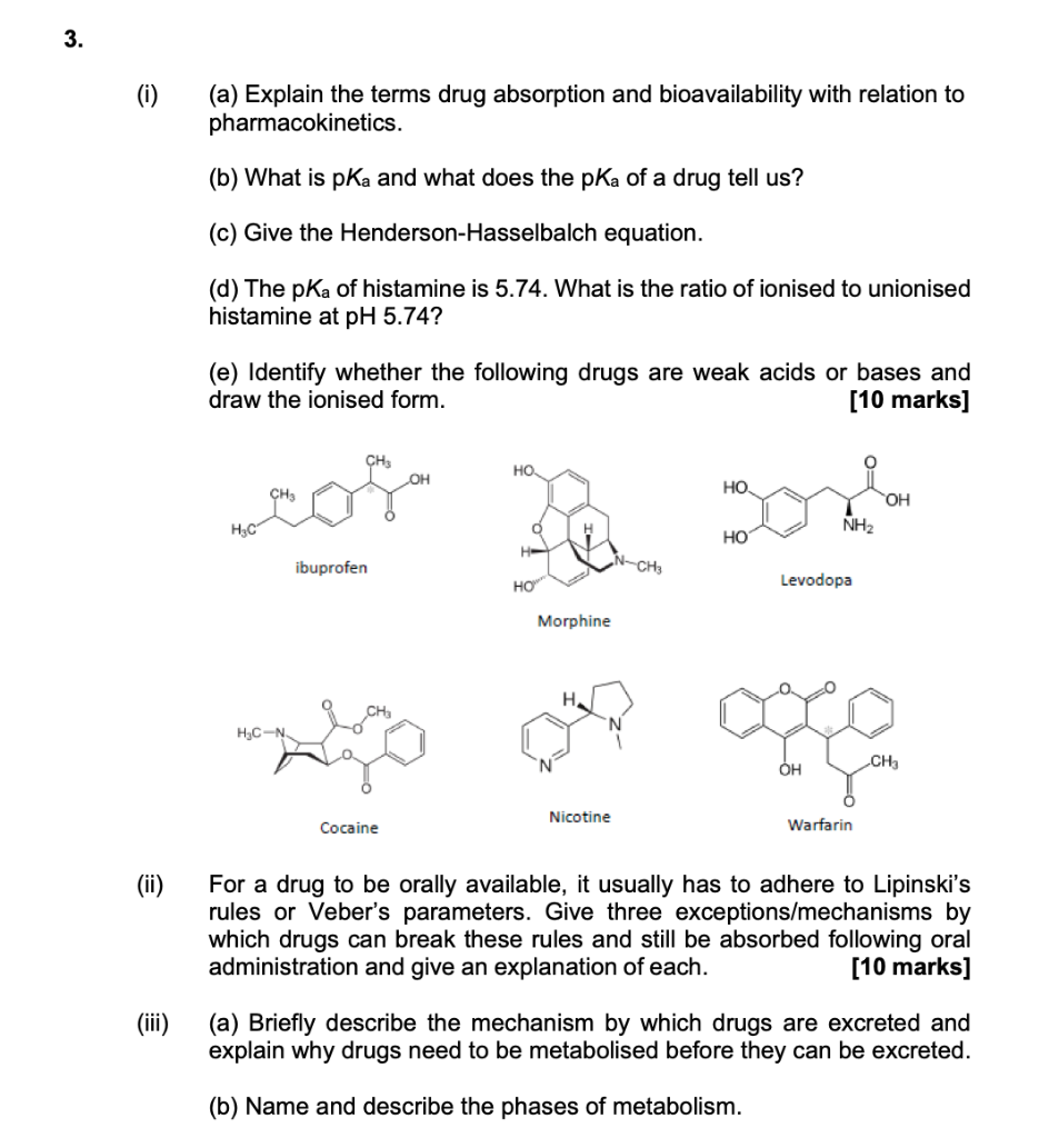 Solved 3. (i) (a) Explain the terms drug absorption and