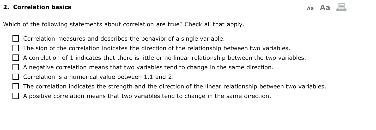 Solved 2. Correlation basics Aa Aa Which of the following | Chegg.com
