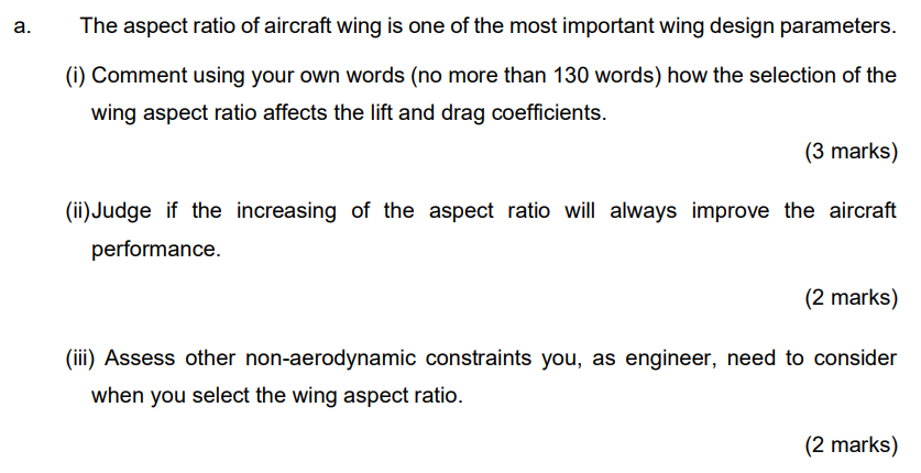 Solved The aspect ratio of aircraft wing is one of the most | Chegg.com