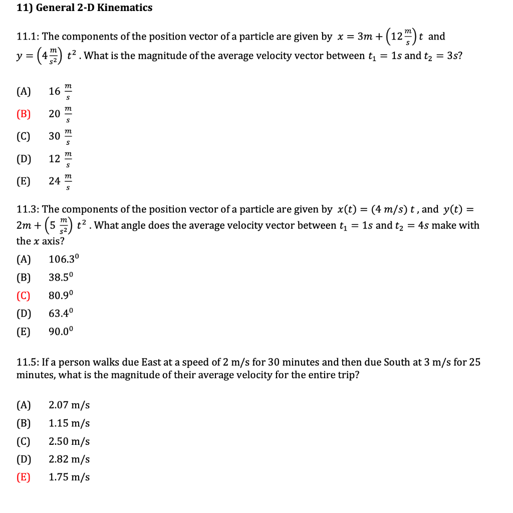 Solved 11) General 2-D Kinematics 11.1: The components of | Chegg.com
