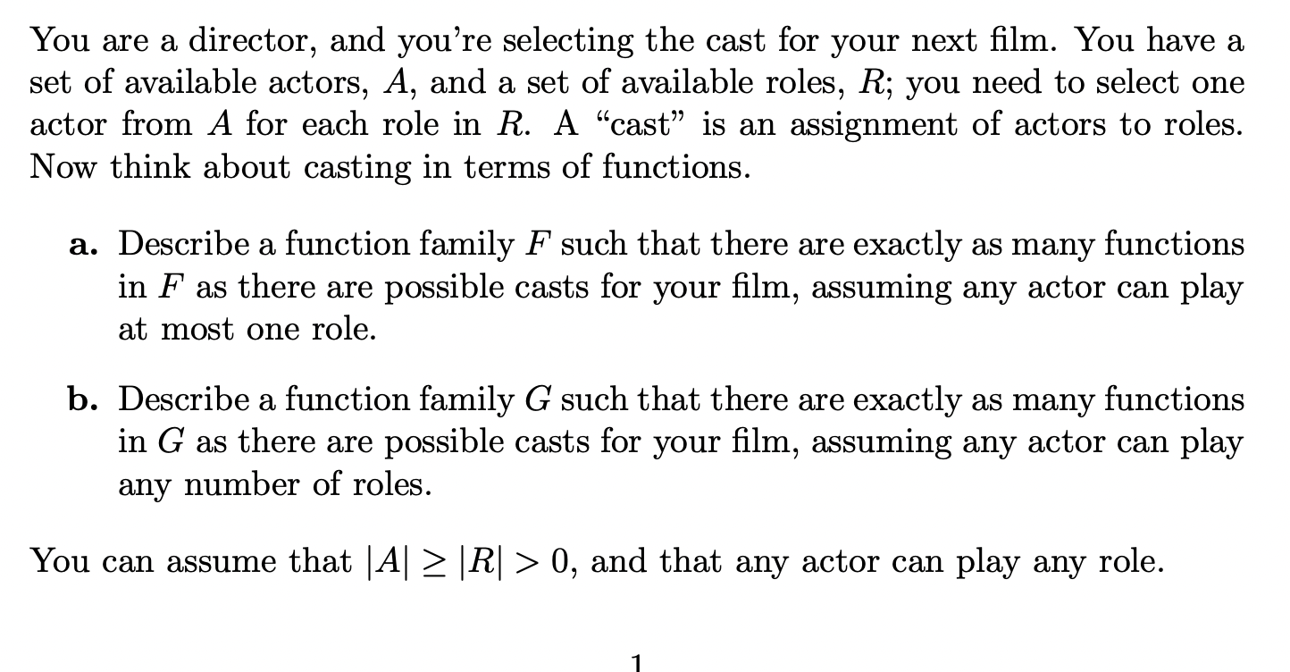 Solved You are a director, and you're selecting the cast for | Chegg.com