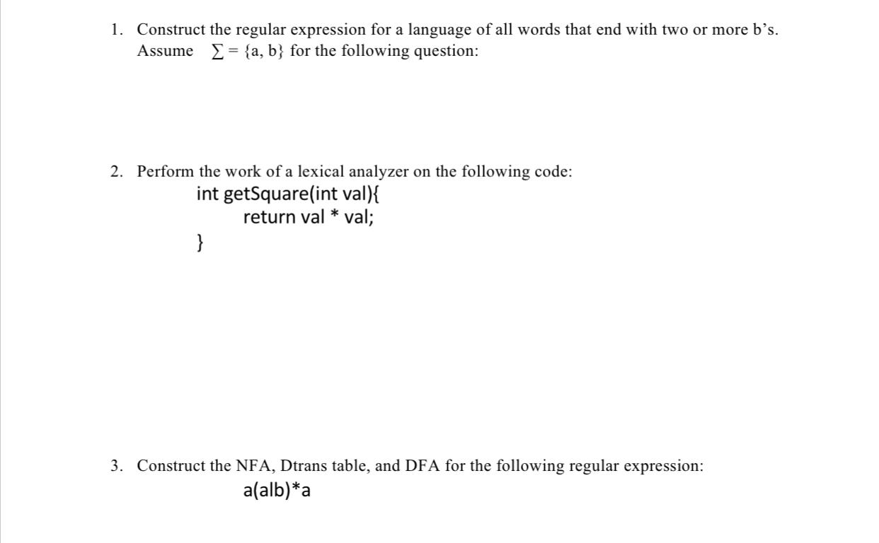 Solved 1. Construct The Regular Expression For A Language Of | Chegg.com