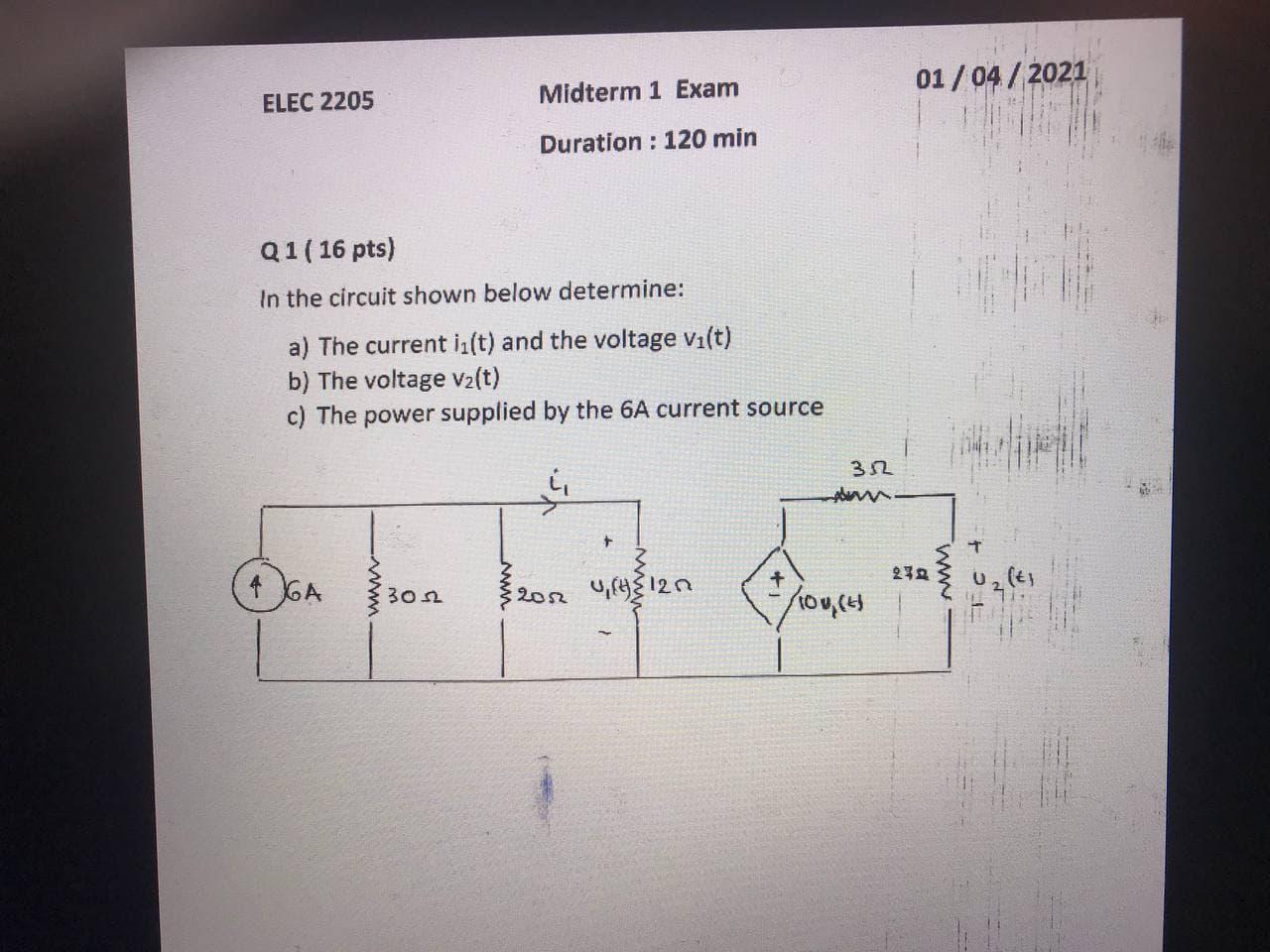 Solved 01/04/2021 ELEC 2205 Midterm 1 Exam Duration : 120 | Chegg.com