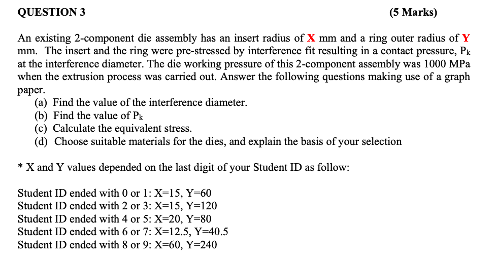 QUESTION 3 (5 Marks) An existing 2-component die | Chegg.com