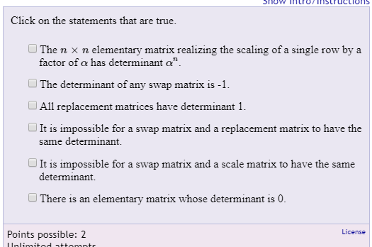 Solved Click on the statements that are true. The n x n Chegg