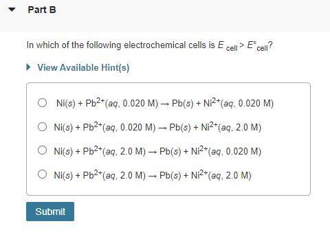 Solved Part A Which of the following is true when E cell > | Chegg.com