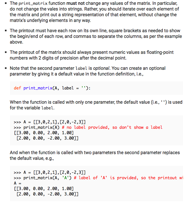 Solved Write the function print_matrix(m, label), that takes | Chegg.com