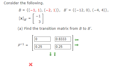 Solved Consider The Following.B = {(−1, 1), (−2, 1)},B' = | Chegg.com