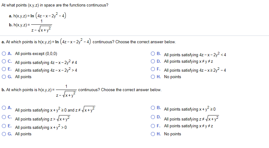 Solved At what points (x.y,z) in space are the functions | Chegg.com