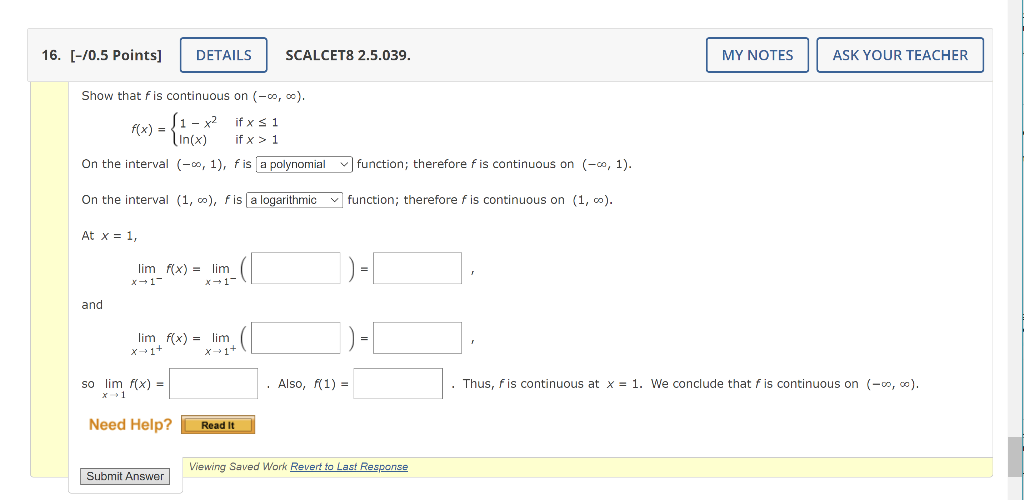 Solved Show That F Is Continuous On −∞ ∞ F X {1−x2ln X