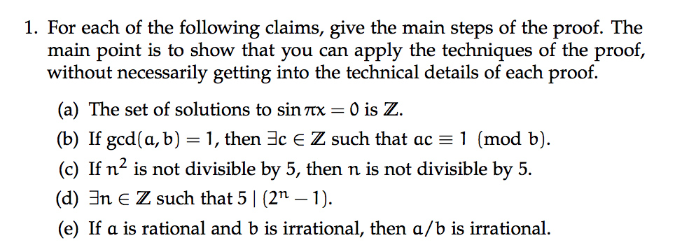 Solved 1. For each of the following claims, give the main | Chegg.com