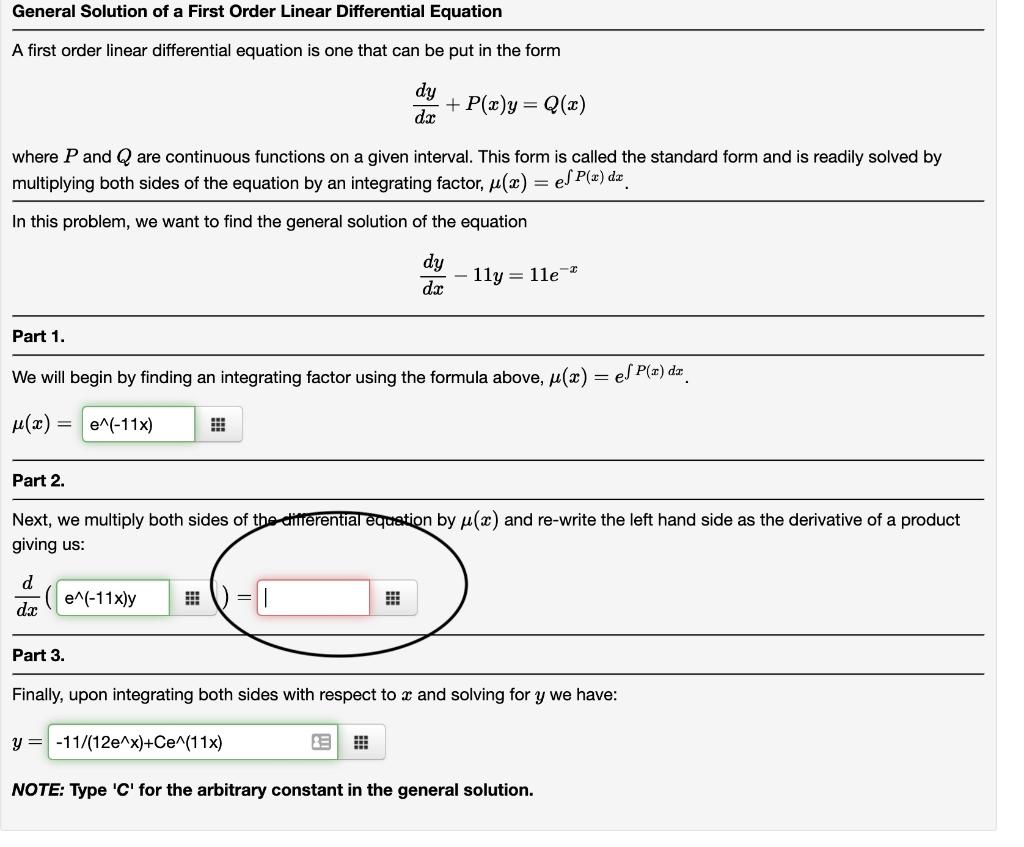 Solved General Solution of a First Order Linear Differential | Chegg.com