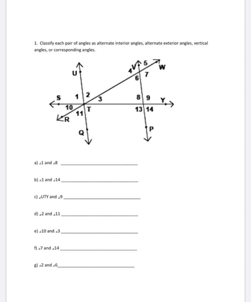 alternate interior angles, alternate exterior angles