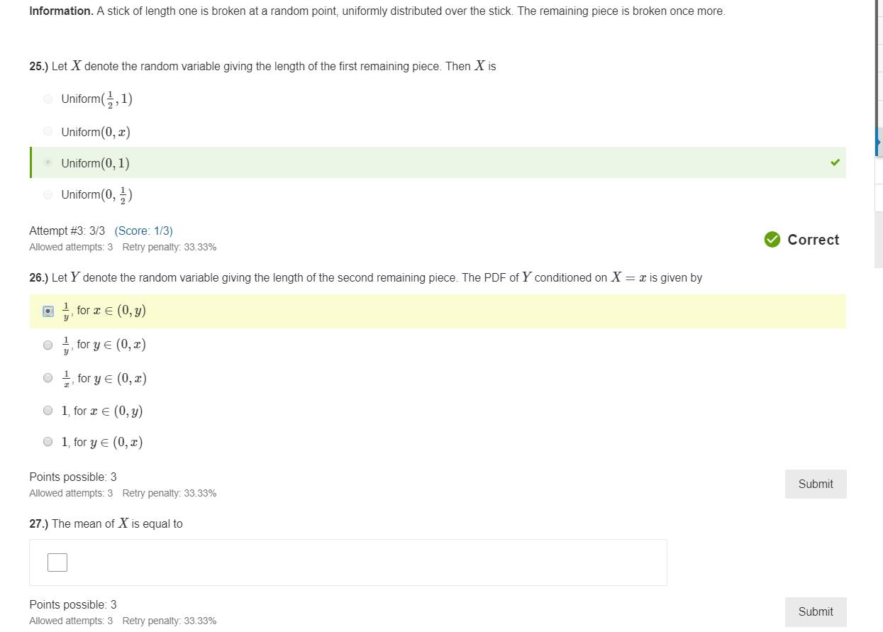 Information. A stick of length one is broken at a | Chegg.com