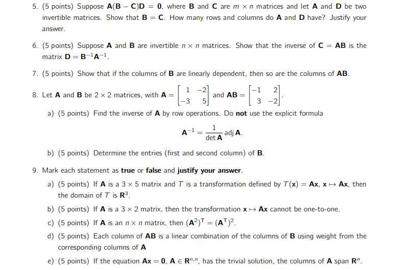 Solved 5. (5 Points) Suppose A(B-C)D = 0, Where B And C Are | Chegg.com