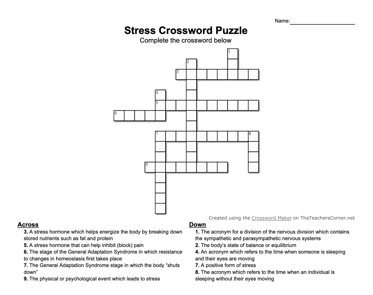 Solved Stress Crossword Puzzle Complete the crossword below Chegg com