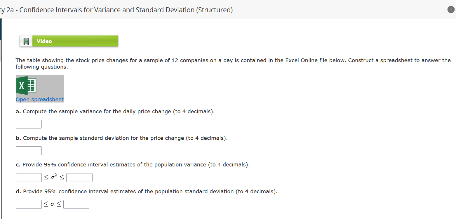 Solved y 2 a - Confidence Intervals for Variance and | Chegg.com