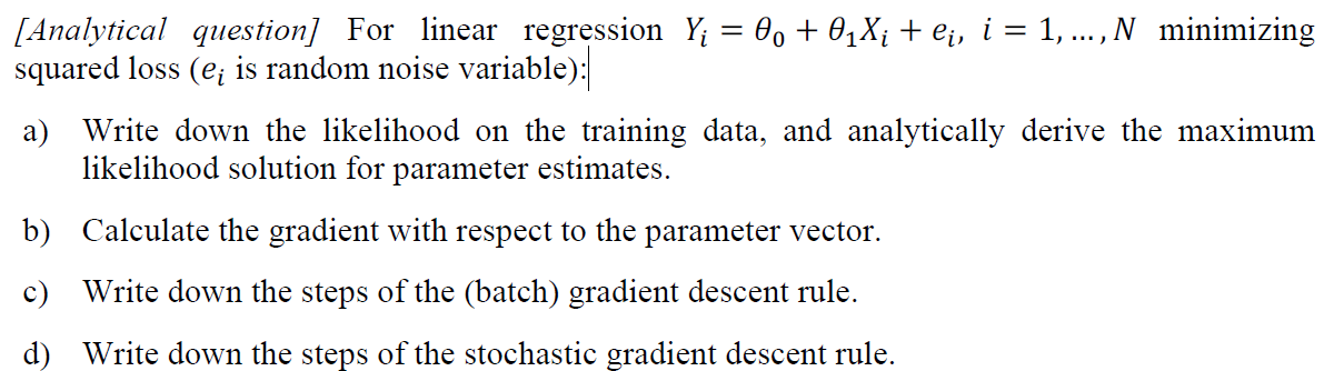 Solved - [Analytical question] For linear regression Y; = 0o | Chegg.com