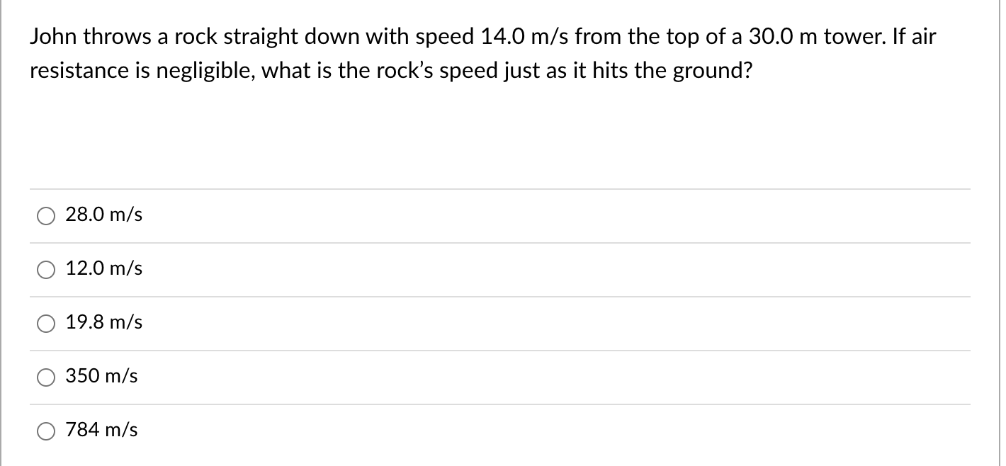 Solved John throws a rock straight down with speed 14.0 m/s