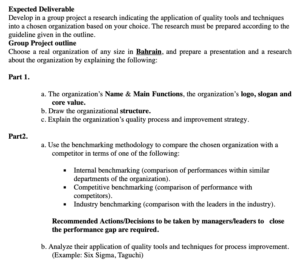 Solved Expected Deliverable Develop in a group project a | Chegg.com