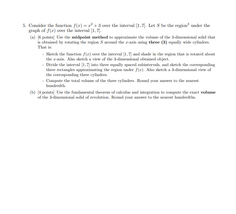 Solved 5. Consider the function f(x) = 2² + 3 over the | Chegg.com