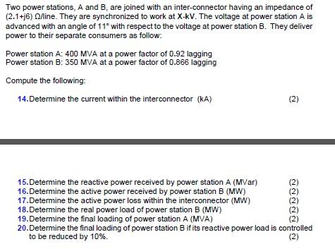 Solved Two Power Stations, A And B, Are Joined With An | Chegg.com