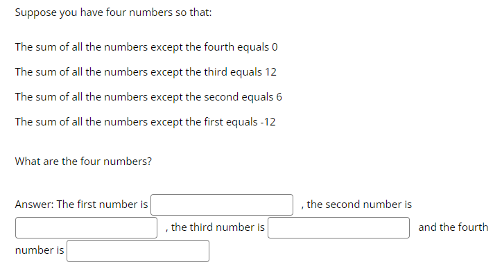 Solved Suppose you have four numbers so that: The sum of all | Chegg.com