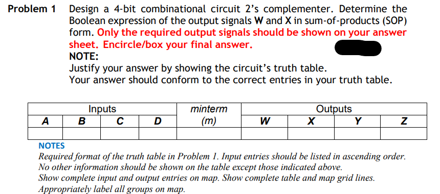 Solved Problem 1 Design a 4-bit combinational circuit 2’s | Chegg.com