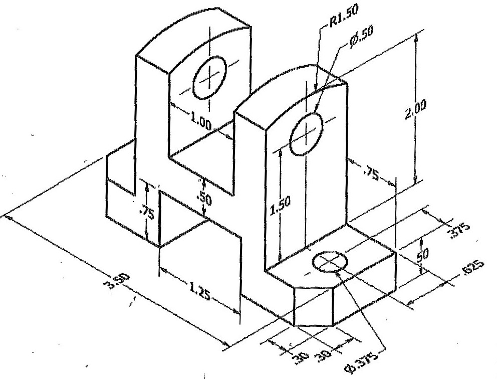 Solved sing cad, please draw the top, front, and right side | Chegg.com